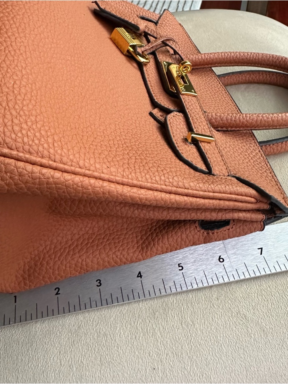 Caramel Structured Top Handle Bag | Gold Hardware | Chic Classic Style - Picture 12 of 17